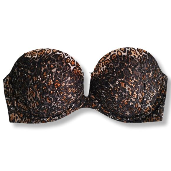 VS Victoria Secret Sexy Black Lace Cheetah Bombshell Strapless Push Up Bra 34DD - Picture 9 of 9